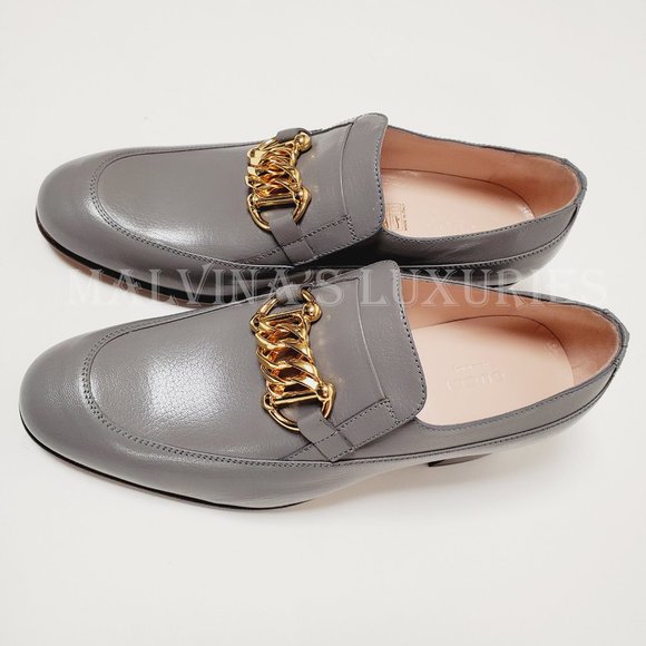 GUCCI SHOES EBAL GRAY LEATHER HORSEBIT CHAIN LOAFERS ICE LOLLY sz 37 7 US - Picture 5 of 15